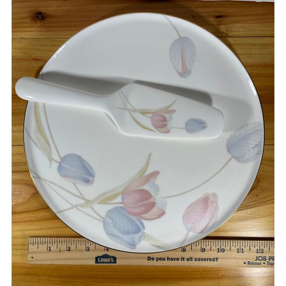 Mikasa Bone China Swiss Garden Japan Tulip Cake Pie Plate Platter & Server FX009 - Picture 5 of 7